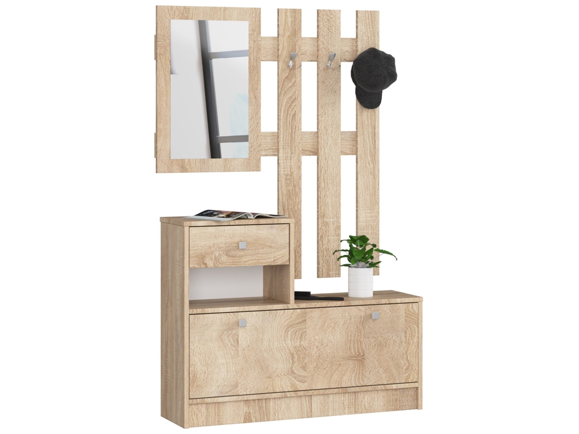 Conjunto De Muebles Con Zapatero Akord Roble Sonoma 90 Cm 1 Puerta 1 Cajón Frente En Color Roble Sonoma 2 Estantes 90x25x170 Cm