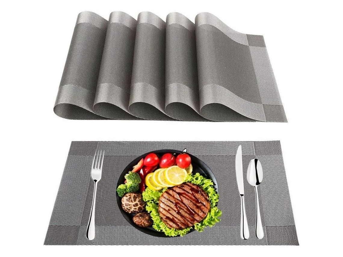 2026-35239-6 Fundas Para Mesa Antideslizantes Lavables, Resistentes Al Calor, Plata, Diseño Simple