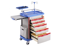 Carro Multiusos Para Laboratorio Y Clínica Azul Con Estructura En Pp, 5 Cajones Silenciosos Y Protección Antideslizante Hasta 200 Kg Tekmaquinas