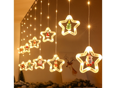 Adorno de Navidad Luces Decorativas Cortina Estrellas Cinco Puntas Led Barra Hielo Muñeco Blanco