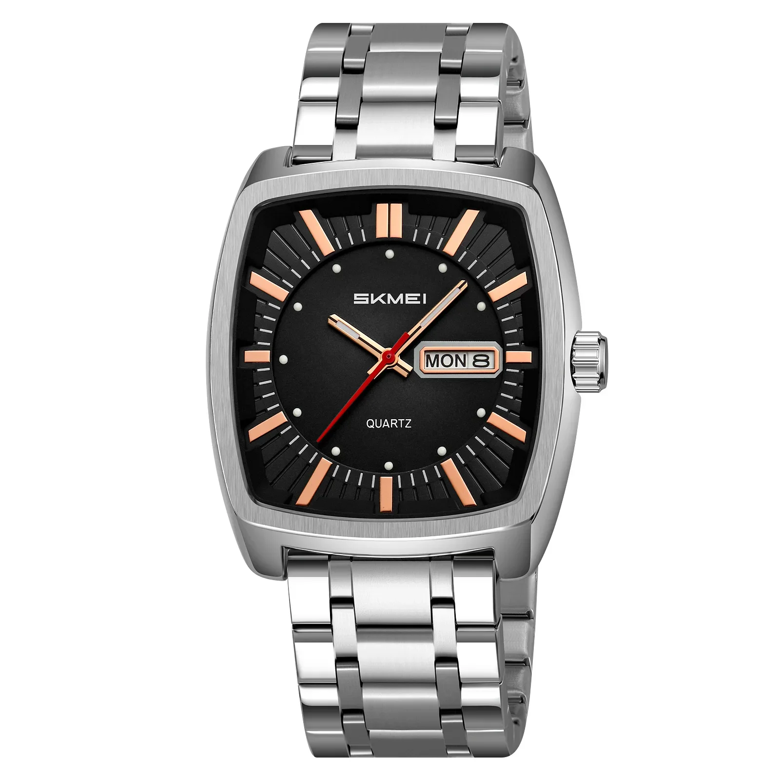 Reloj De Pulsera Para Hombre (plateado-negro) Con Movimiento Redondo, Resistente Al Agua, Con Indicador De Fecha Y Día.