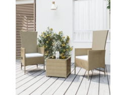 3 Piezas Conjunto Lounge Para Jardim Vime Pe E Aço Bege Dkd Decoración Del Hogar
