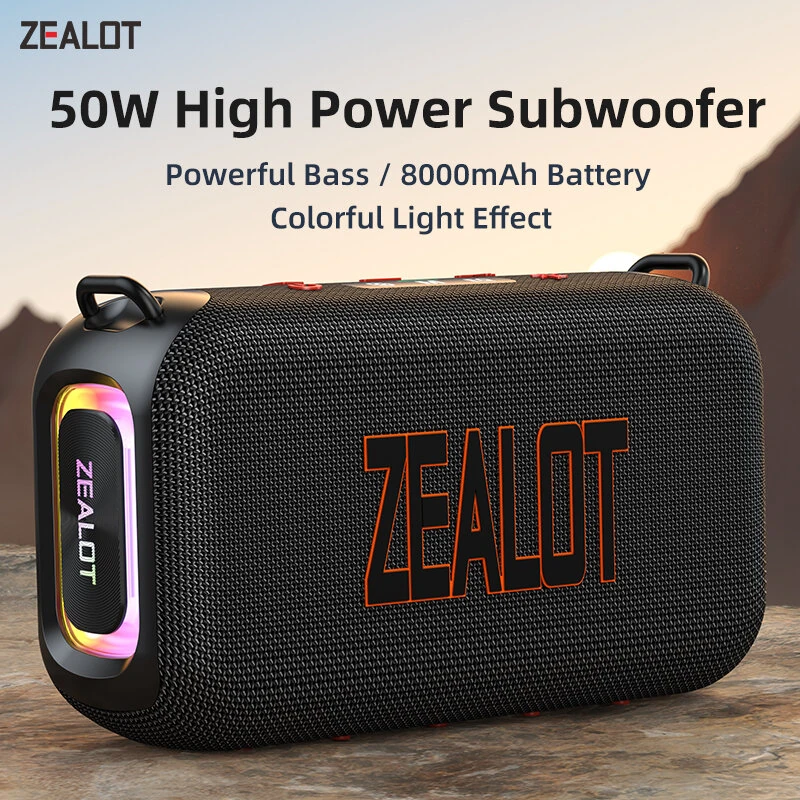 Zealot Altavoz Bluetooth S85 De 50 W, Altavoz Portátil Con Doble Controlador, Alta Fidelidad, Graves Potentes, Batería Grande De 8000 Mah, Luz Rgb Col