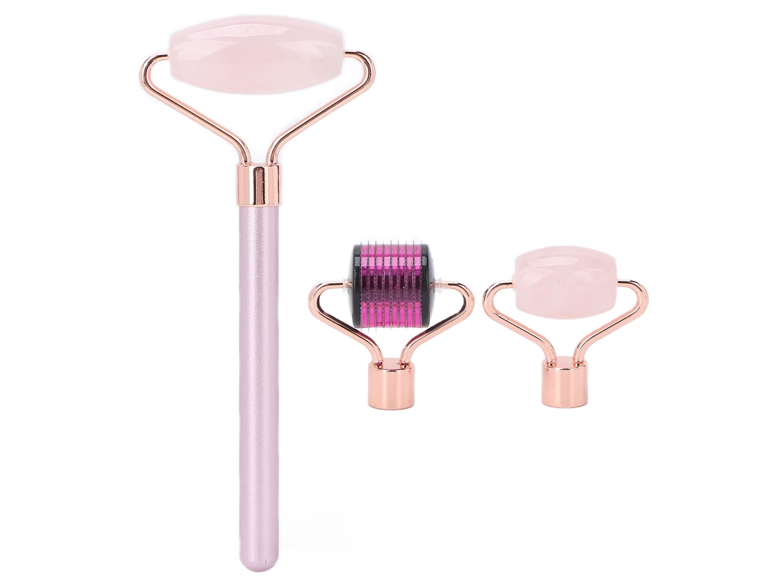 Kit 3 En 1 Herramienta Facial Gua Sha Roller De Piedra De Jade Y Microneedle Masajeador Facial