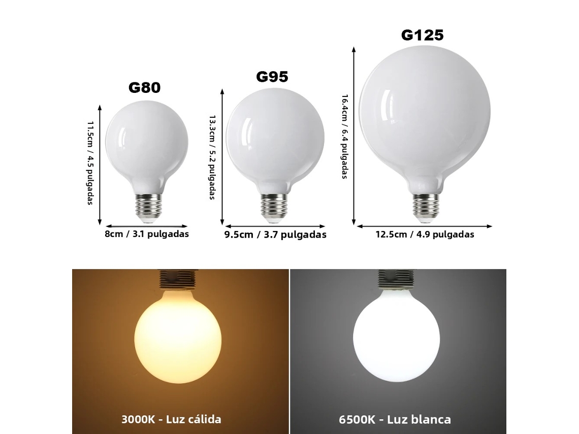 Bombilla LED grande E27, bajo consumo, Mdug (blanco cálido G95)