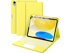 iPad amarillo de décima generación con funda de cuero y teclado táctil retroiluminado de Yunzii