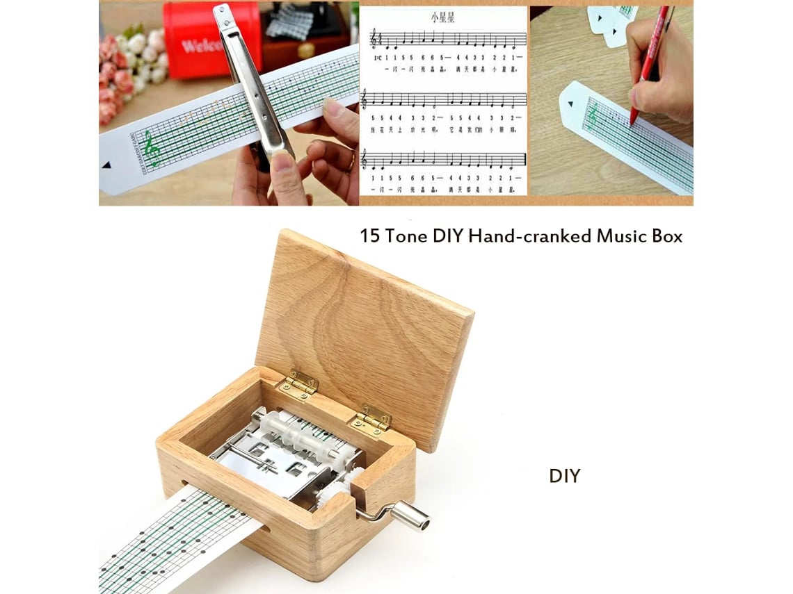 Caja De Música De Madera De 15 Tonos Para Armar, Con Perforadora Y Cintas, Ideal Como Regalo Para Niños.