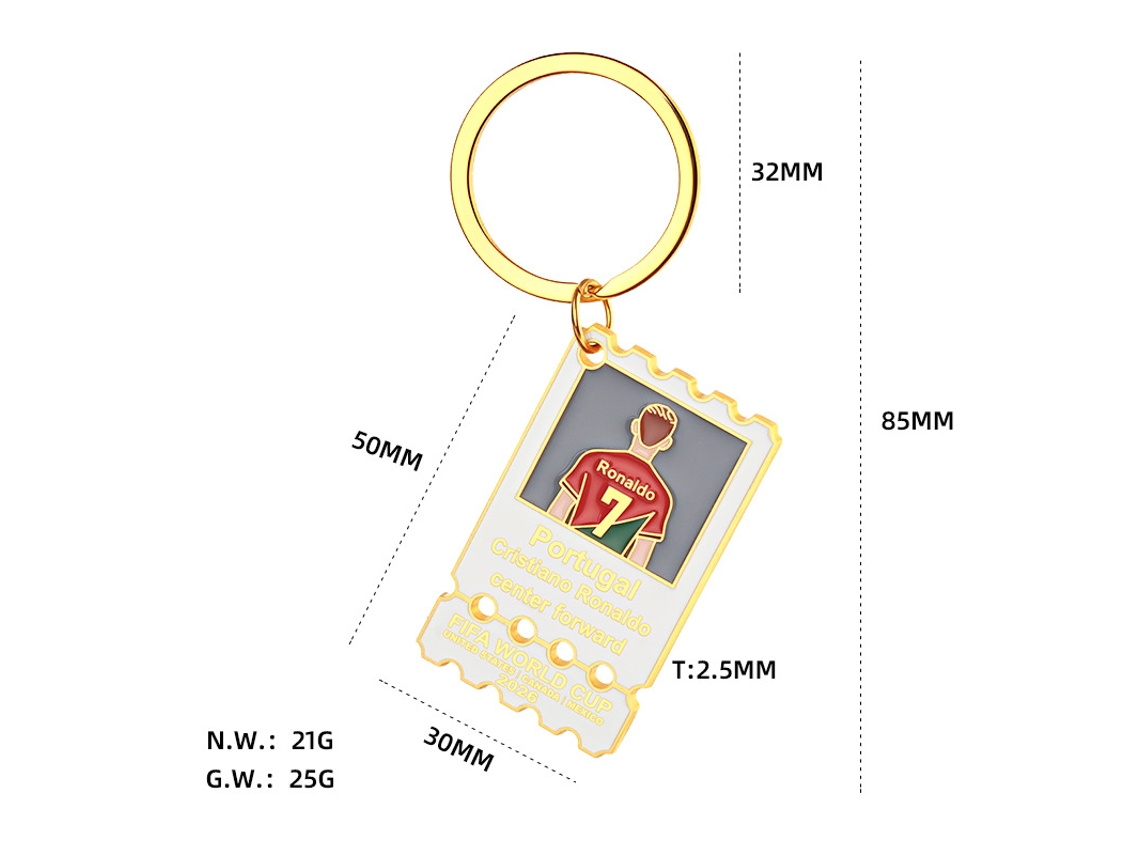 Pack Abrebotellas Balón Fútbol + Lfengero Entrada Cr7, Metal Robusto, Conjunto Doble Uso Para Hinchas Portugueses.