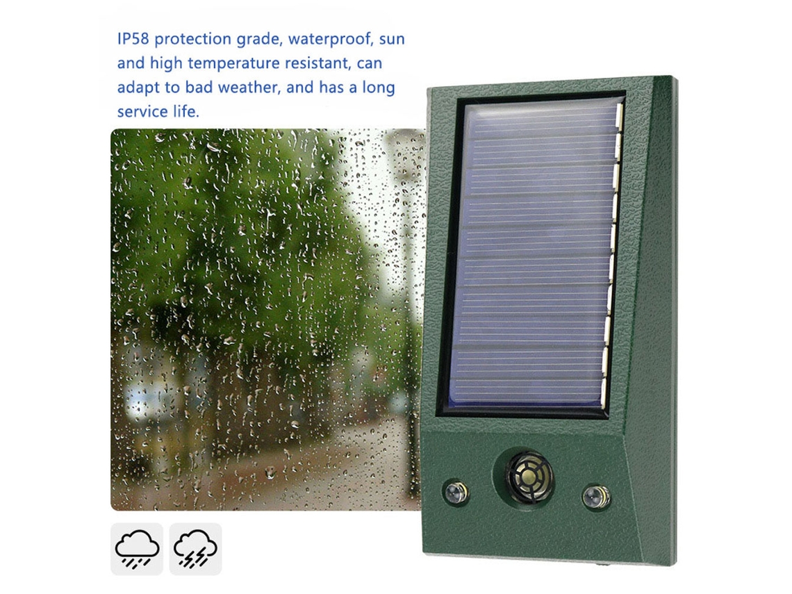 Repelente Ultrasónico Solar Para Animales Con Luz Led Intermitente. Repele Ratas, Ardillas, Ciervos, Ratones, Zorros Y Jabalíes.