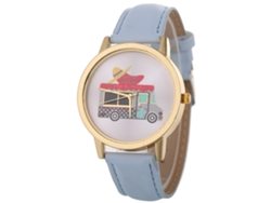 Reloj De Pulsera Unisex De Cuarzo Con Estampado De Coches En Piel Sintética Azul Claro.