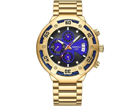 VEANXIN Relojes de pulsera de acero inoxidable resistentes al agua para hombre-oro azul