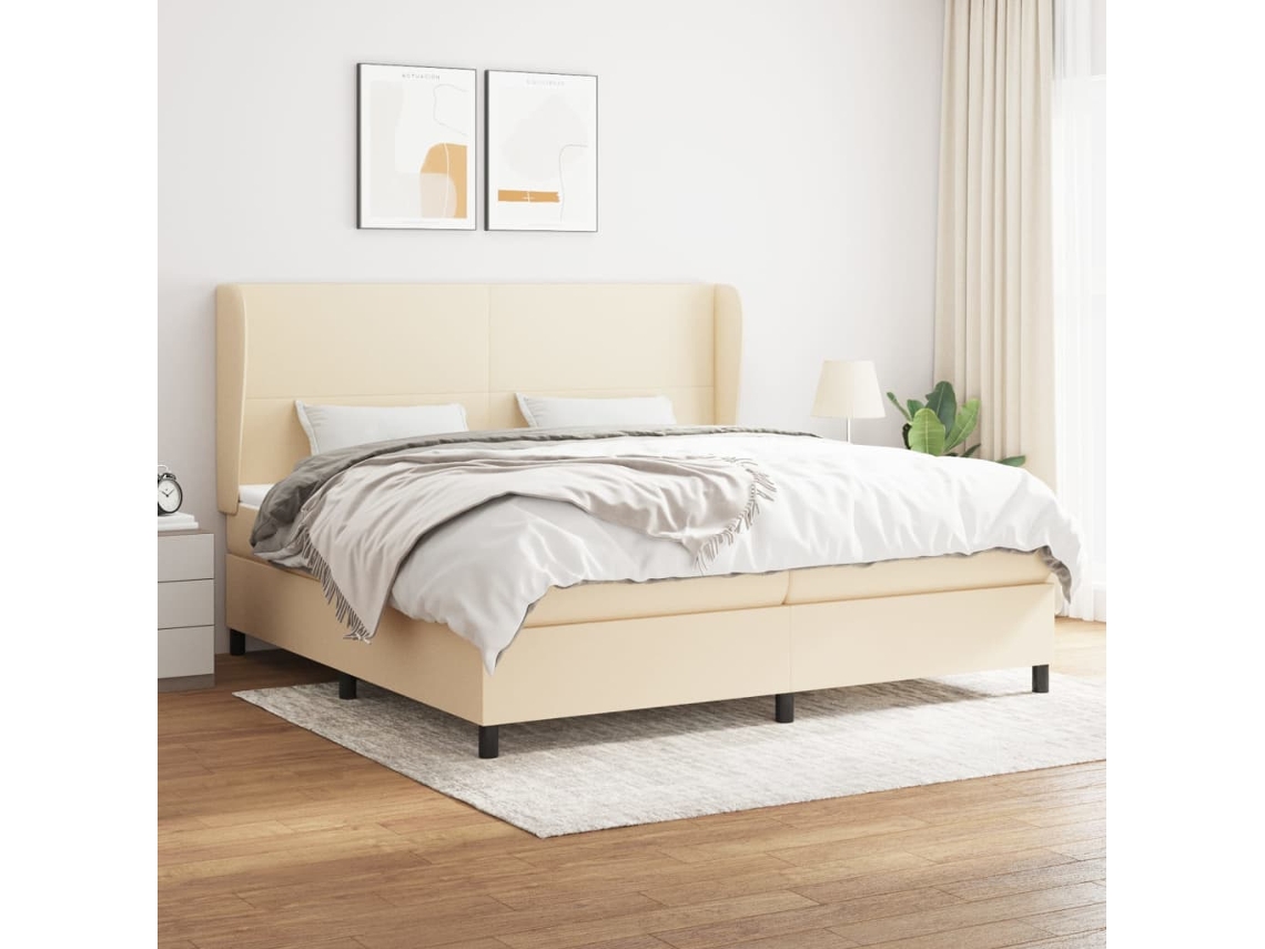 Cama Box Spring Con Colchón Tela Color Crema 200x200 Cm