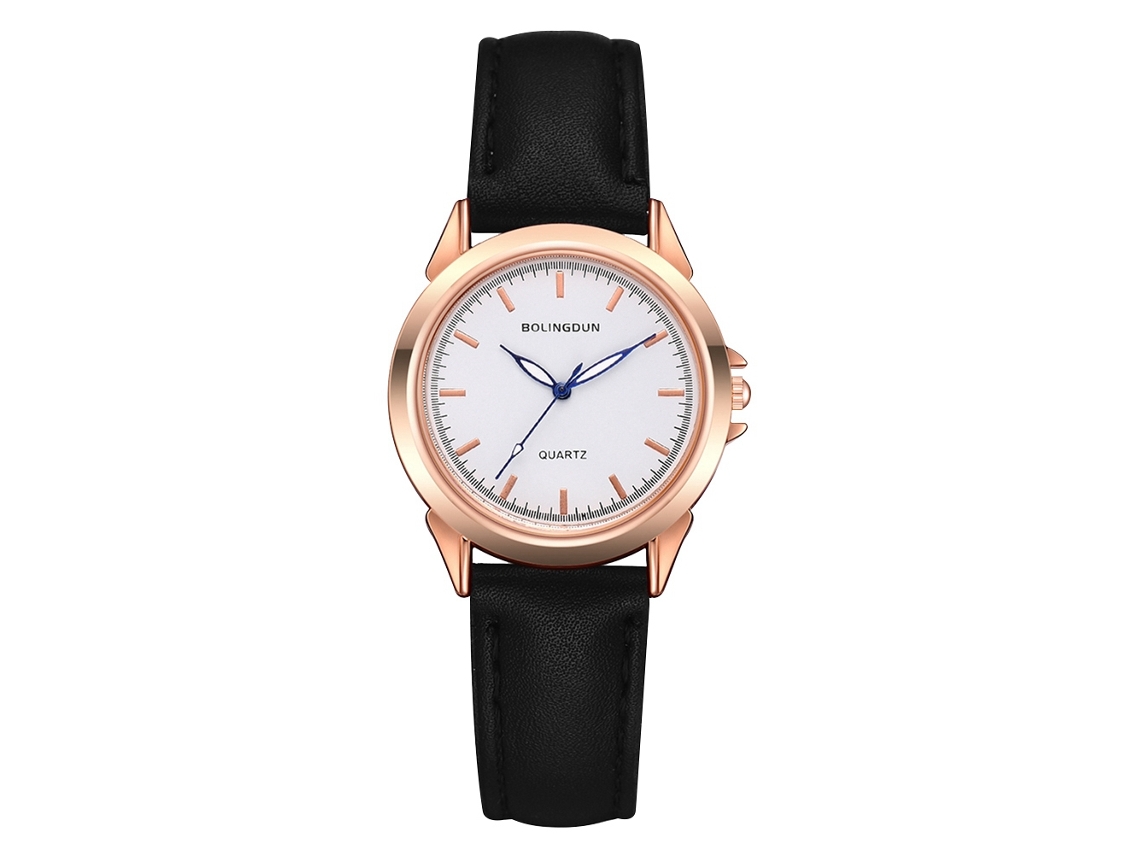 Reloj De Pulsera De Cuarzo Para Mujer, Esfera Redonda, Oro Rosa, Blanco, Agujas Azules.