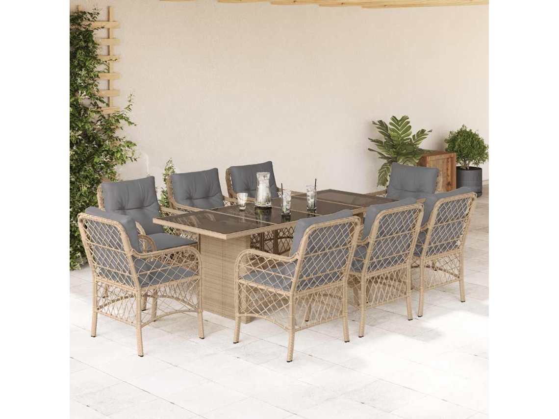 Conjunto de comedor de jardín de 9 piezas con cojines en mimbre beige mixto DKD Home Decor