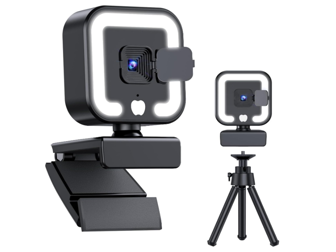 BISBISOUS Cámara web 4K con micrófono y luz de relleno Cámara web USB Plug and Play para PC, portátil, escritorio, videollamada, negro