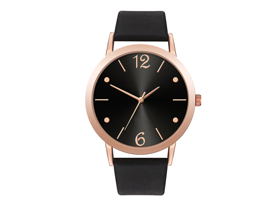 Reloj De Pulsera Unisex De Moda Con Correa De Pu Y Movimiento De Cuarzo Negro.