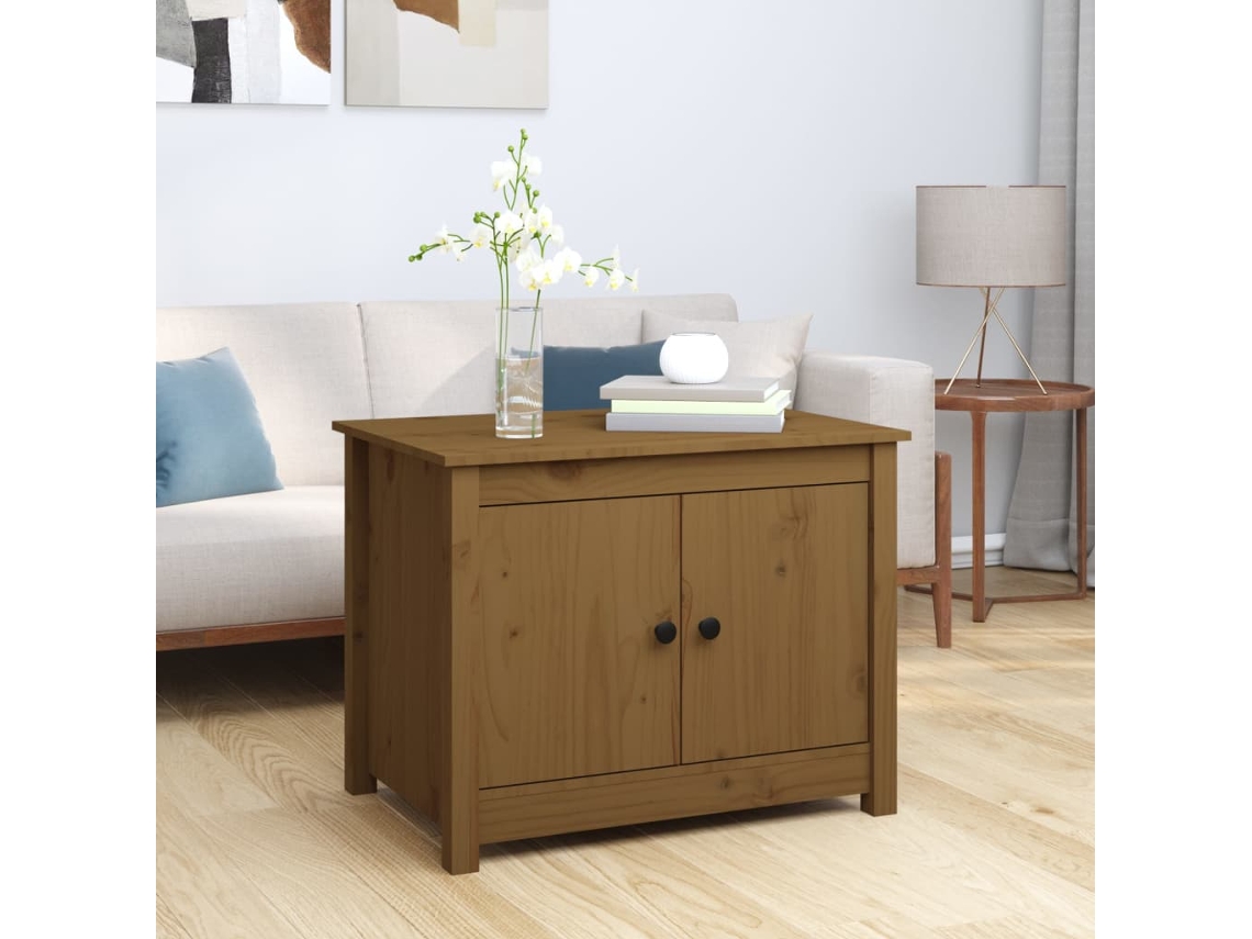 Mesa de Centro de Apoyo 71X49X55 Cm Pino Macizo Marrón Miel