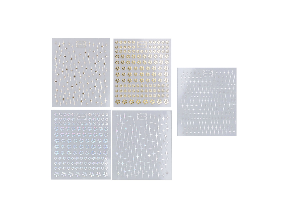 Rebe - 5 láminas de pegatinas para uñas con flores y estrellas grabadas, pegatinas decorativas doradas para decoración de uñas.