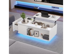 Mesa De Centro 100x50x40 Cm - Mesa De Café Ajustable Con Almacenamiento Oculto, Mesa Auxiliar Con Luz Led, Mesa De Salón Con Cajón - Blanca