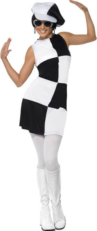Smiffys21142s De Fiesta chica años 60 con vestido sombrero color negro blanco seu tamaño 3638 21142s para mujer original talla
