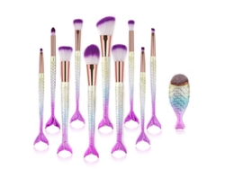 Set De 11 Brochas De Maquillaje, Brochas De Sirena Para Rubor, Iluminador Y Corrector, Colección Cute
