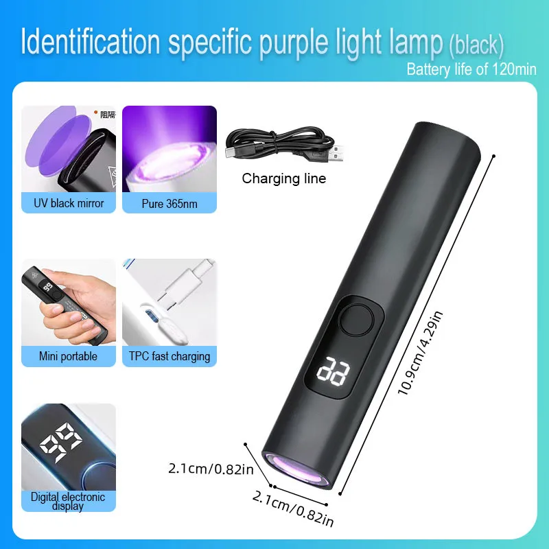 365 Nm - Luz Púrpura - Luz Ultravioleta - Detección De Agentes Fluorescentes - Carga Usb - Linterna - Verificación De Moneda