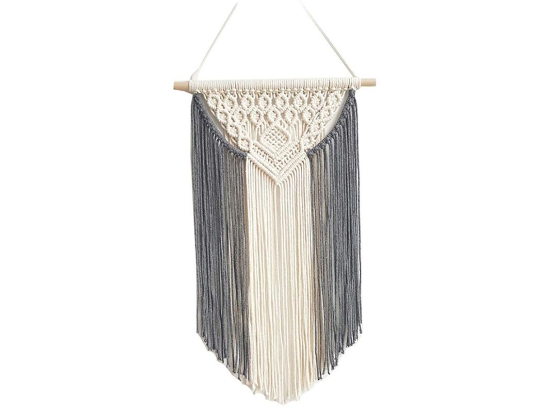2026-31018-tapiz De Pared Macramé Tejido A Mano Estilo Boho Con Cuerda De Algodón Amarillo Y Gris