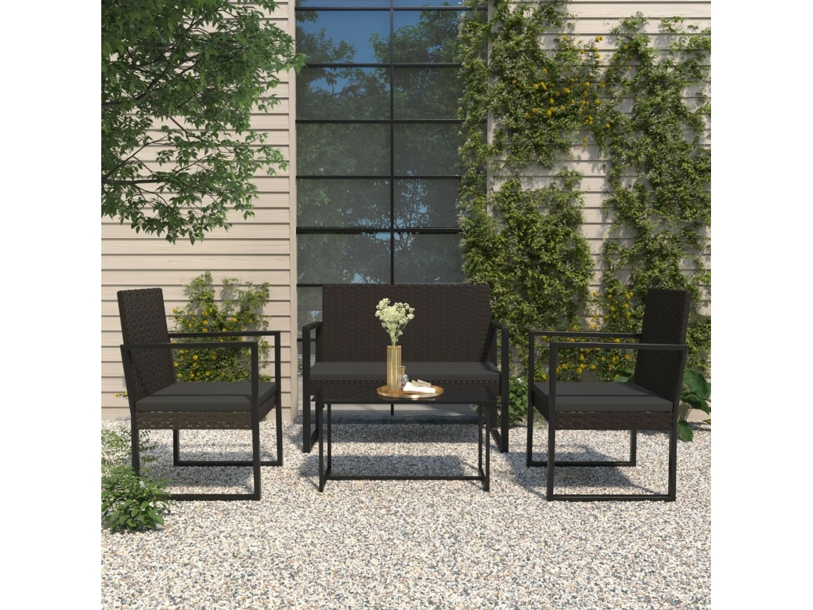 Lovely Home Banco de Jardín con Cojines 106 Cm Mimbre Pe Negro