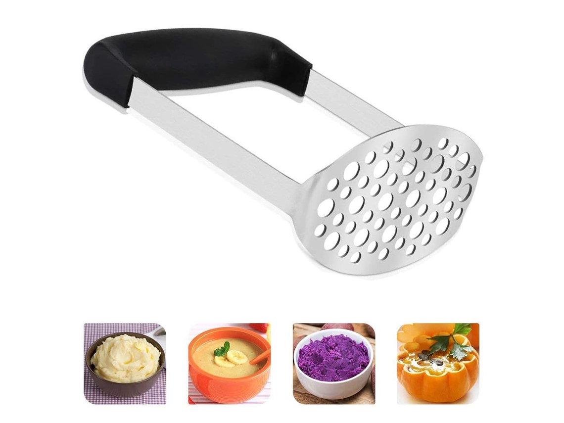 NEVEANCE Aplastapatatas de Acero Inoxidable con Mango Horizontal Ancho y Ergonómico y Plato de Malla Fina para Purés Suaves de Verduras y Frutas