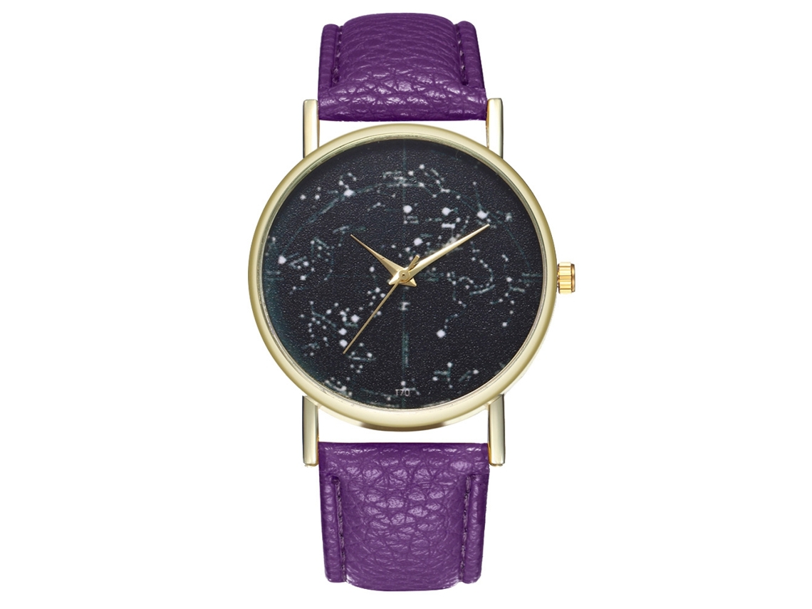 Reloj De Pulsera Unisex De Cuarzo Con Correa De Piel Sintética Y Esfera Redonda Morada.