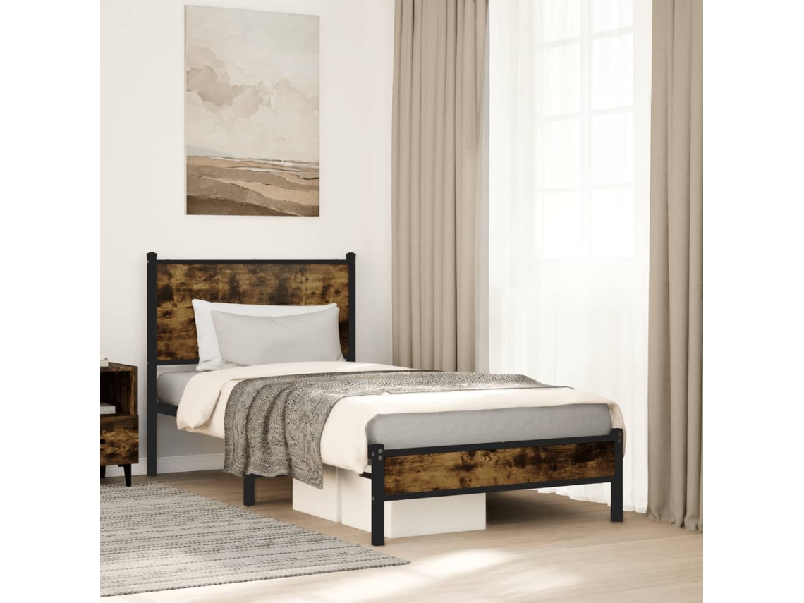 Estructura De Cama Sin Colchón Metal Roble Ahumado 80x200 Cm