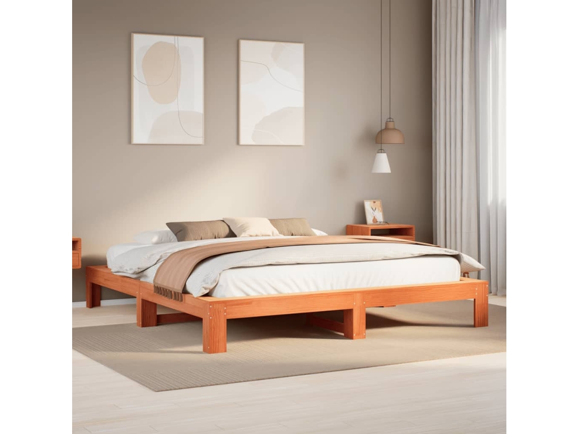 Cama Sin Colchón Madera Maciza De Pino Marrón Cera 180x200 Cm