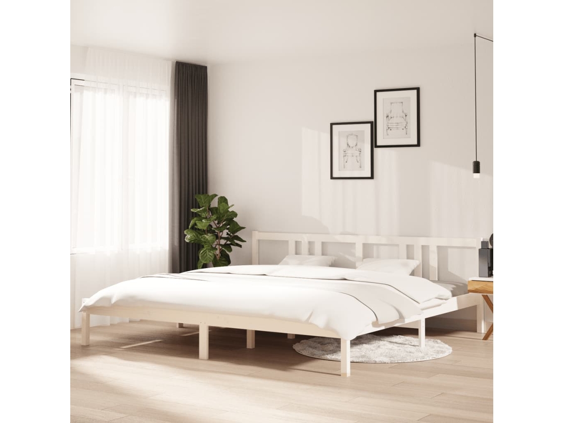 Estructura De Cama Sin Colchón Madera Maciza Blanco 200x200 Cm
