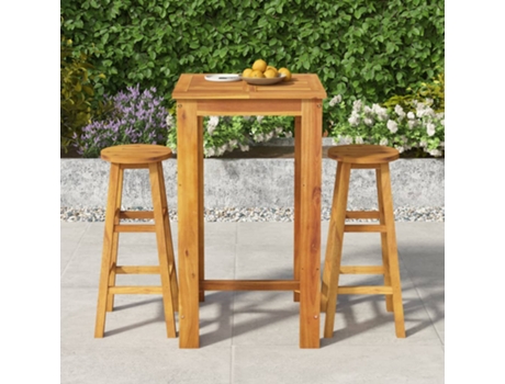 Conjunto 3 Mesa y taburetes altos de jardín VIDAXL madera maciza acacia