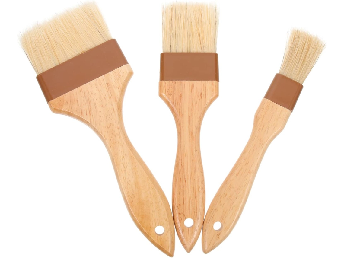 Piezas, Té, 3 Piezas De Pinceles De Aceite De Alimentos Con Madera De Haya Resistente A La Temperatura Para Barbacoa.