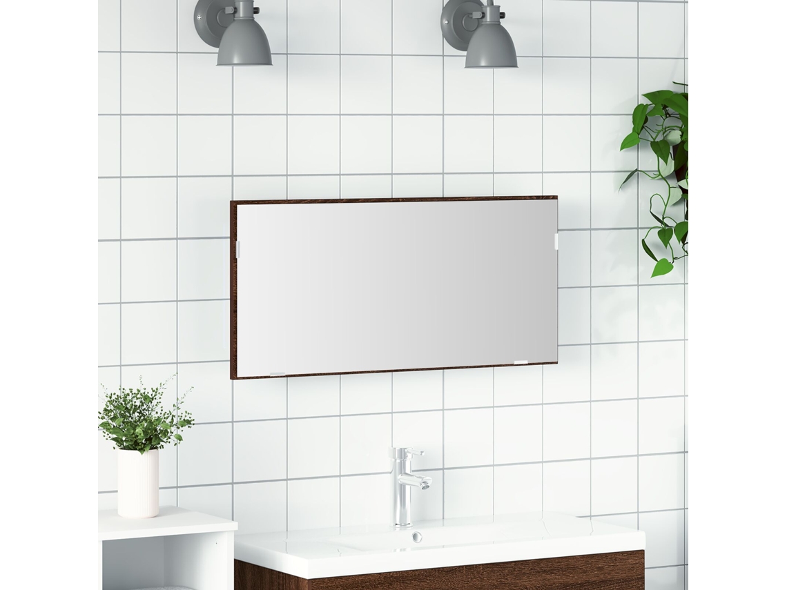 Armario de baño con espejo y luz LED, roble marrón, 80 x 37 cm, WSD69717 Lovely Home