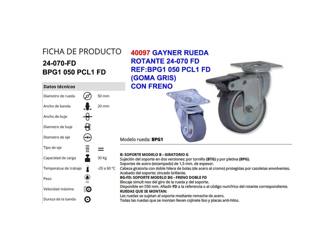 Gayner rueda 24-070fd ref bpg1 050 pcl1-fd gris c-freno(almeria)