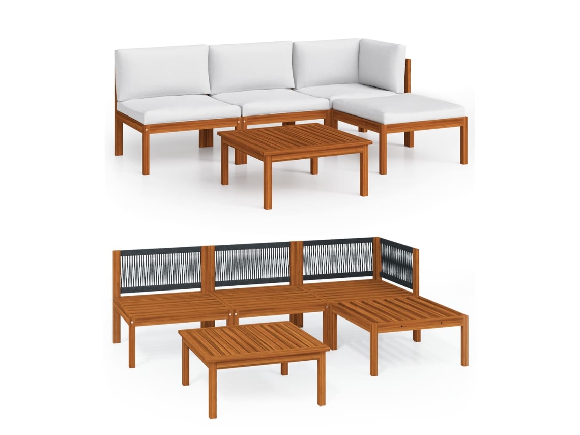 Maison Exclusive - Conjunto De Jardín De 5 Piezas Con Cojines, Madera Color Crema, Acacia Y Cuerda