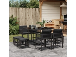 Juego de comedor de jardín de 9 piezas con cojines, mimbre sintético negro, DKD Home Decor