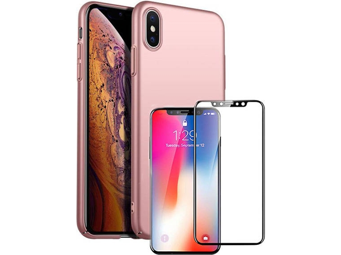 Kit Funda y Protector Cristal 5D iPhone XS Max SlimShield Rosa