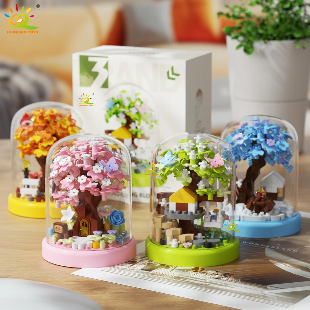 Modelo De Casa Del Árbol En Miniatura Moc Four Seasons, Con Caja De Presentación Y Decoración De Escritorio.