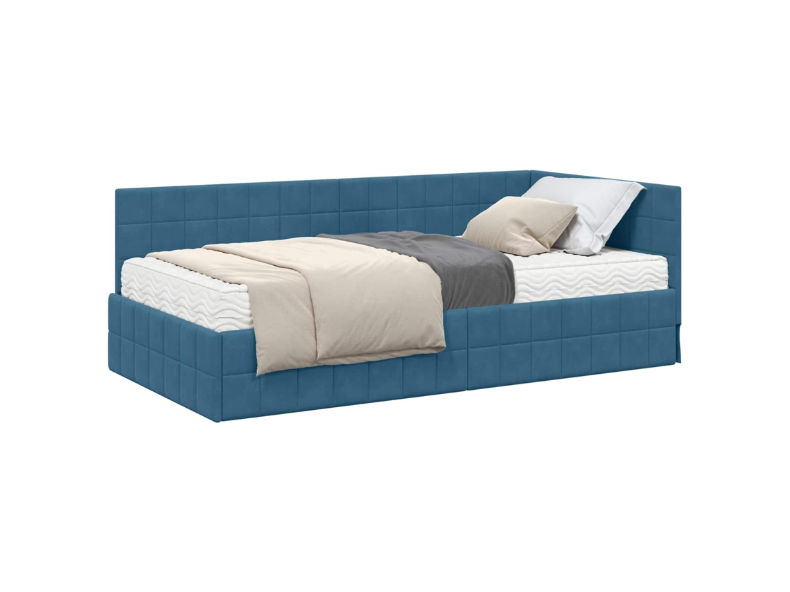 Maison Exclusive - Estructura De Cama Esquina Con Colchón 2 Pcs Azul Terciopelo