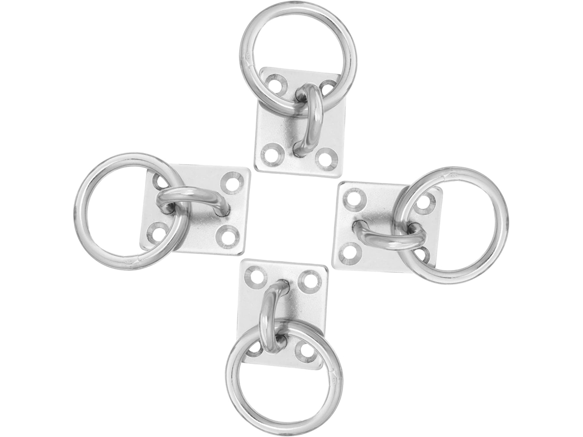 Juego 4 Ganchos Colgantes Acero Inoxidable Placa Montaje Cuadrada Argolla Resistentes Techo Fijación Segura