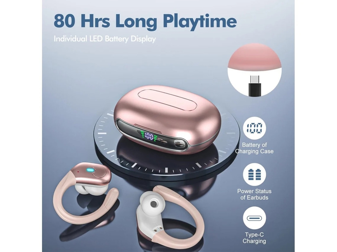 Auriculares Sem Fios Reprodução Horas Led Diaplay Yizhood Bluetooth Rosa