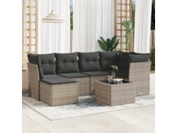 Conjunto de sofá de jardín de 7 piezas con cojines, mimbre gris, DKD Home Decor