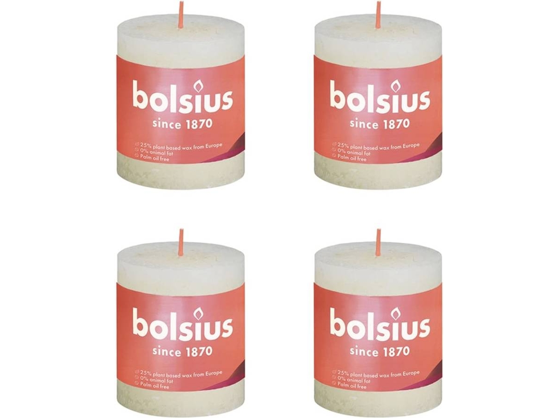 Bolsius Velas rústicas Shine 4 unidades perla suave 80x68 mm