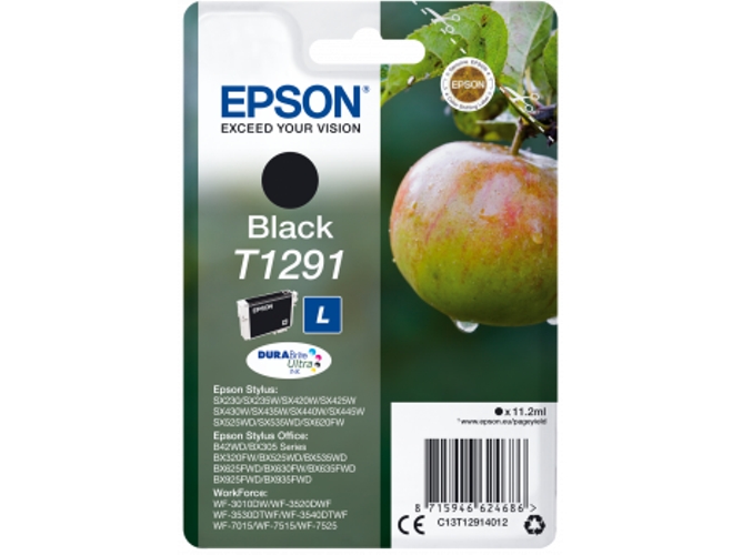 Cartucho de tinta original EPSON T1291, Manzana 11,2 ml , Negro, C13T12914012