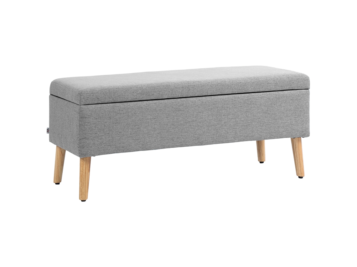 Banco De Almacenamiento Tapizado En Lino Gris, 110x39x45cm
