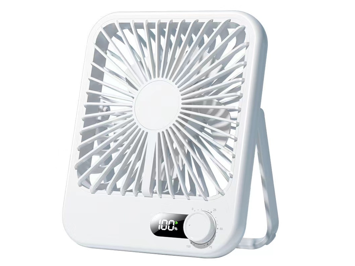 Ventilador Portátil De Mesa Com Carregamento Usb E Indicador Digital De Carga Da Bateria (branco)