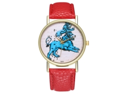 Reloj De Pulsera Unisex Informal Con Correa De Cuero Y Movimiento De Cuarzo Rojo.